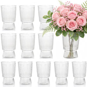 Tlence clear plastic ribbed vase with fluted design, ideal for elegant centerpieces