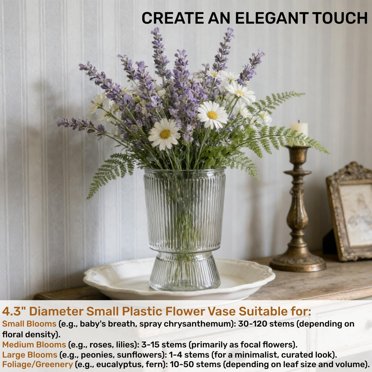 Tlence durable base clear vase for reliable tabletop displays
