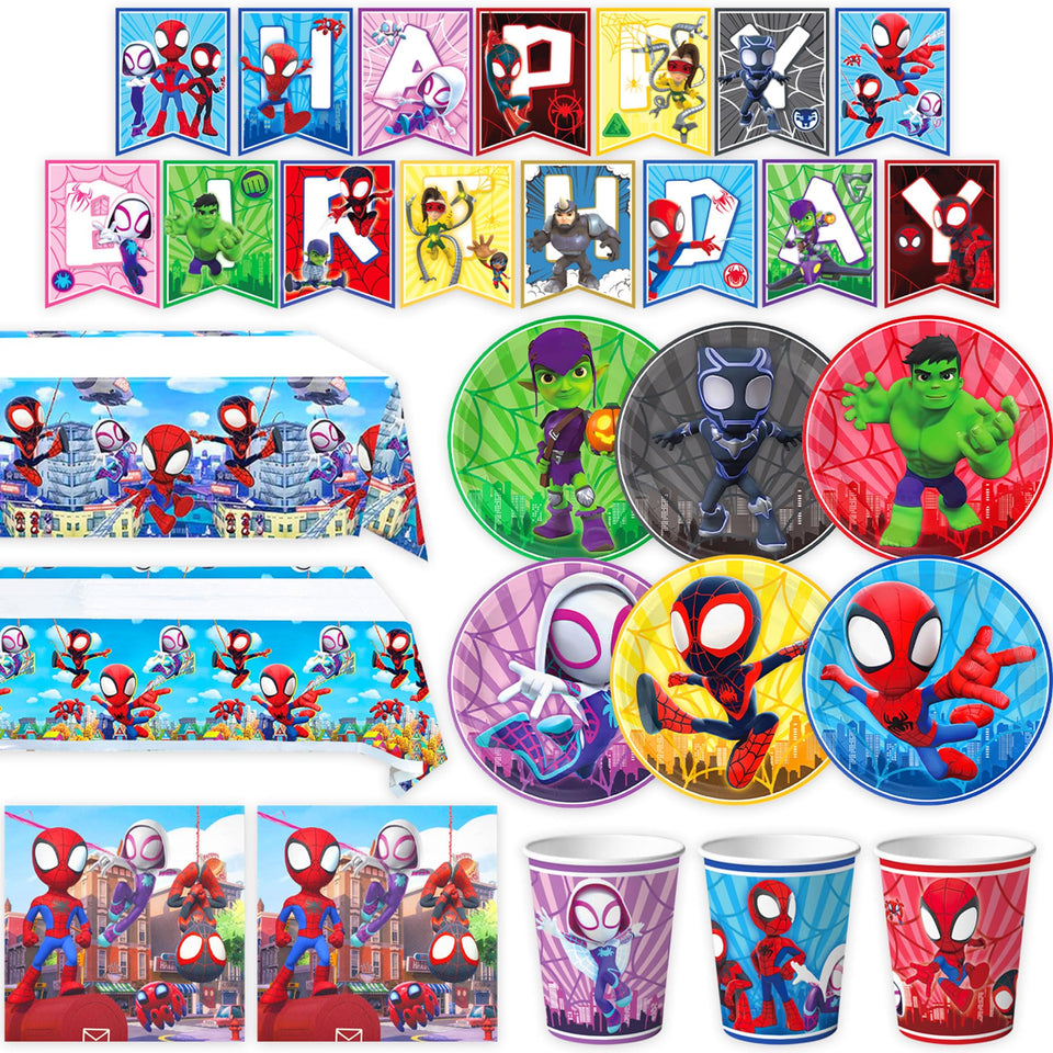 TLTSDWQ birthday party plates and cups set with Spider theme for a lively setup.