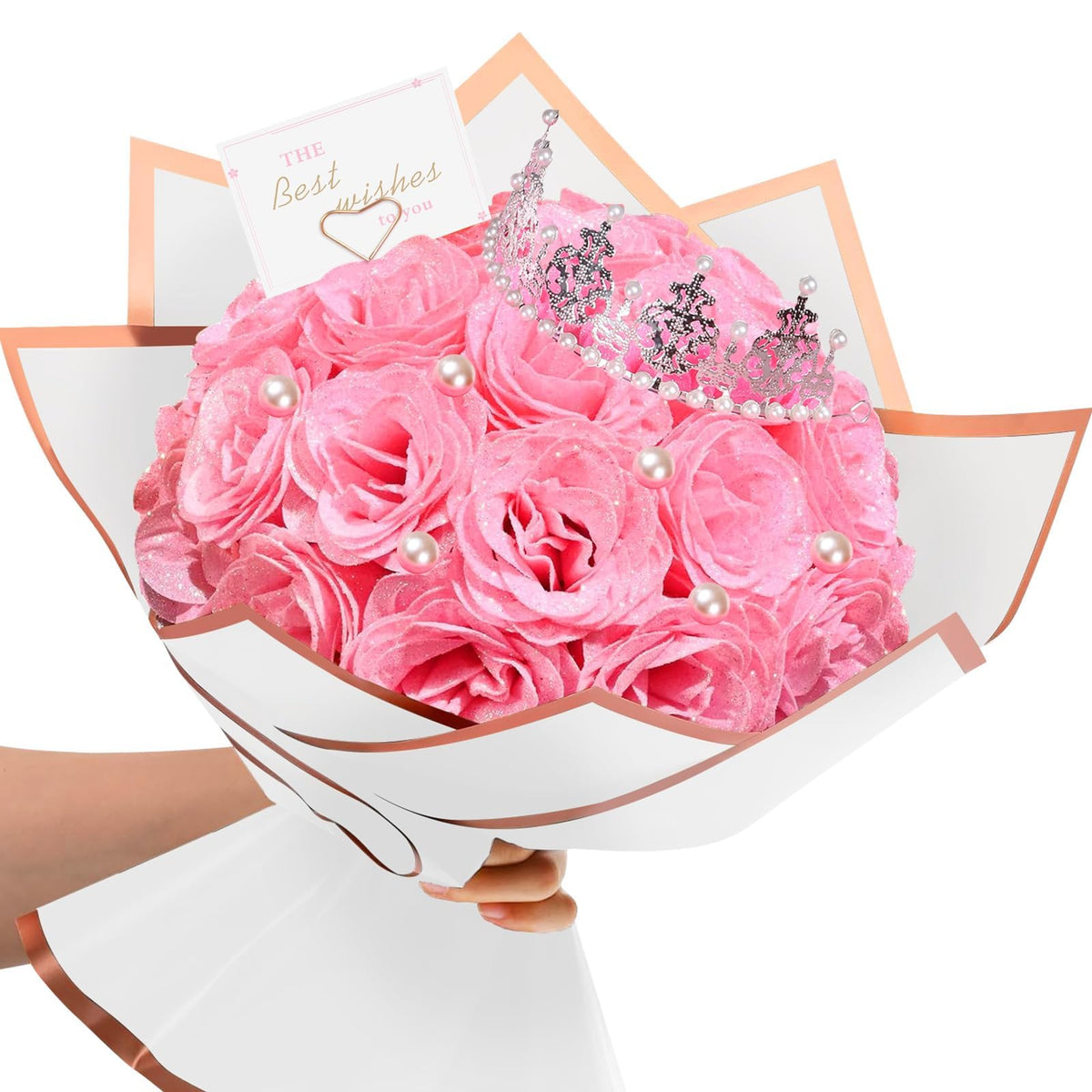 TLY Glitter Roses Bouquet with 24 pink glitter roses ready for gifting