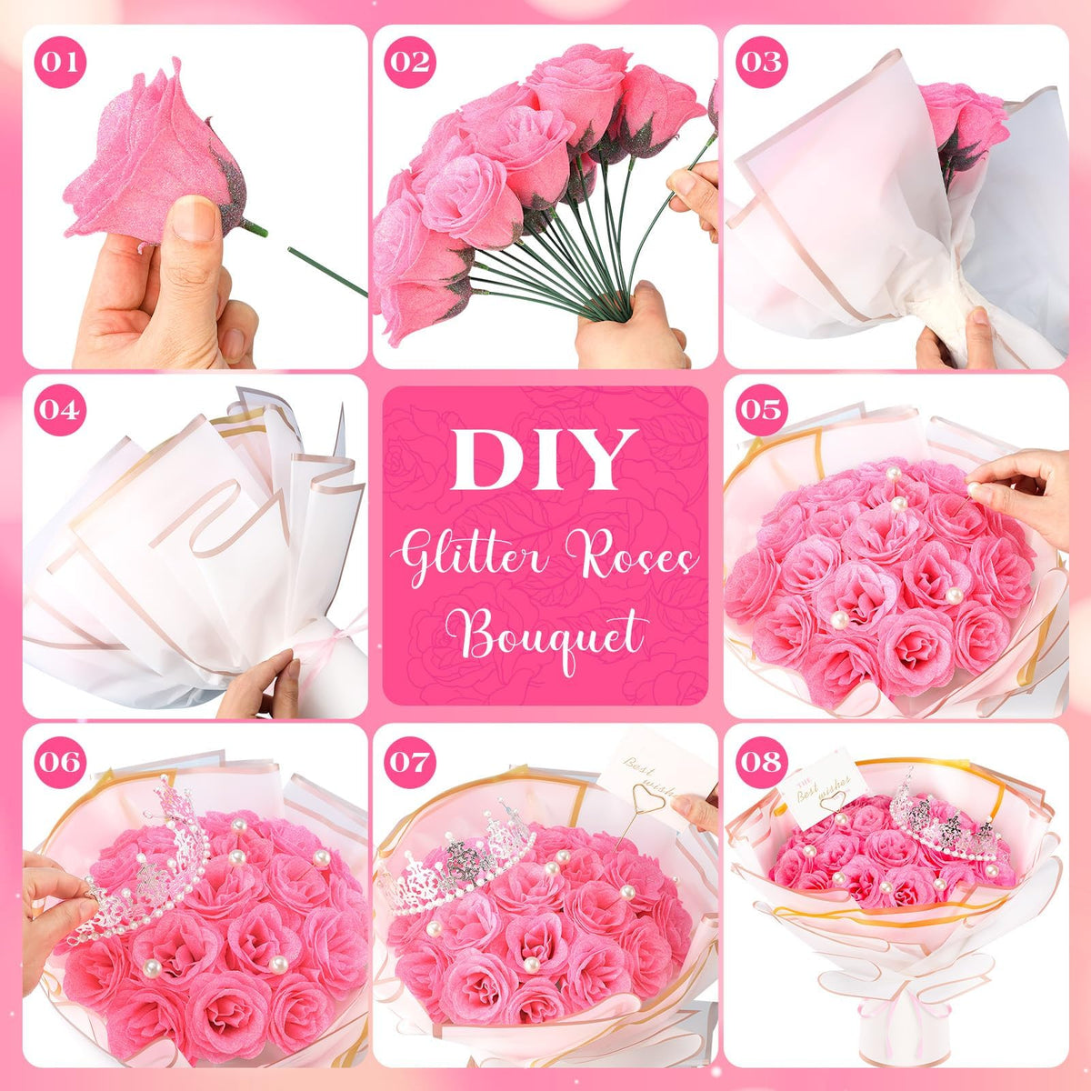 TLY Glitter Roses Bouquet diamond crown adds luxe finishing sparkle