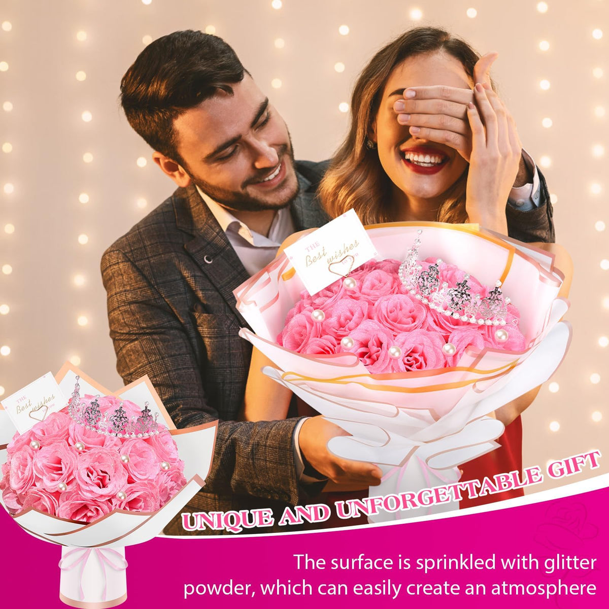 TLY Glitter Roses Bouquet heart decoration for romantic accents