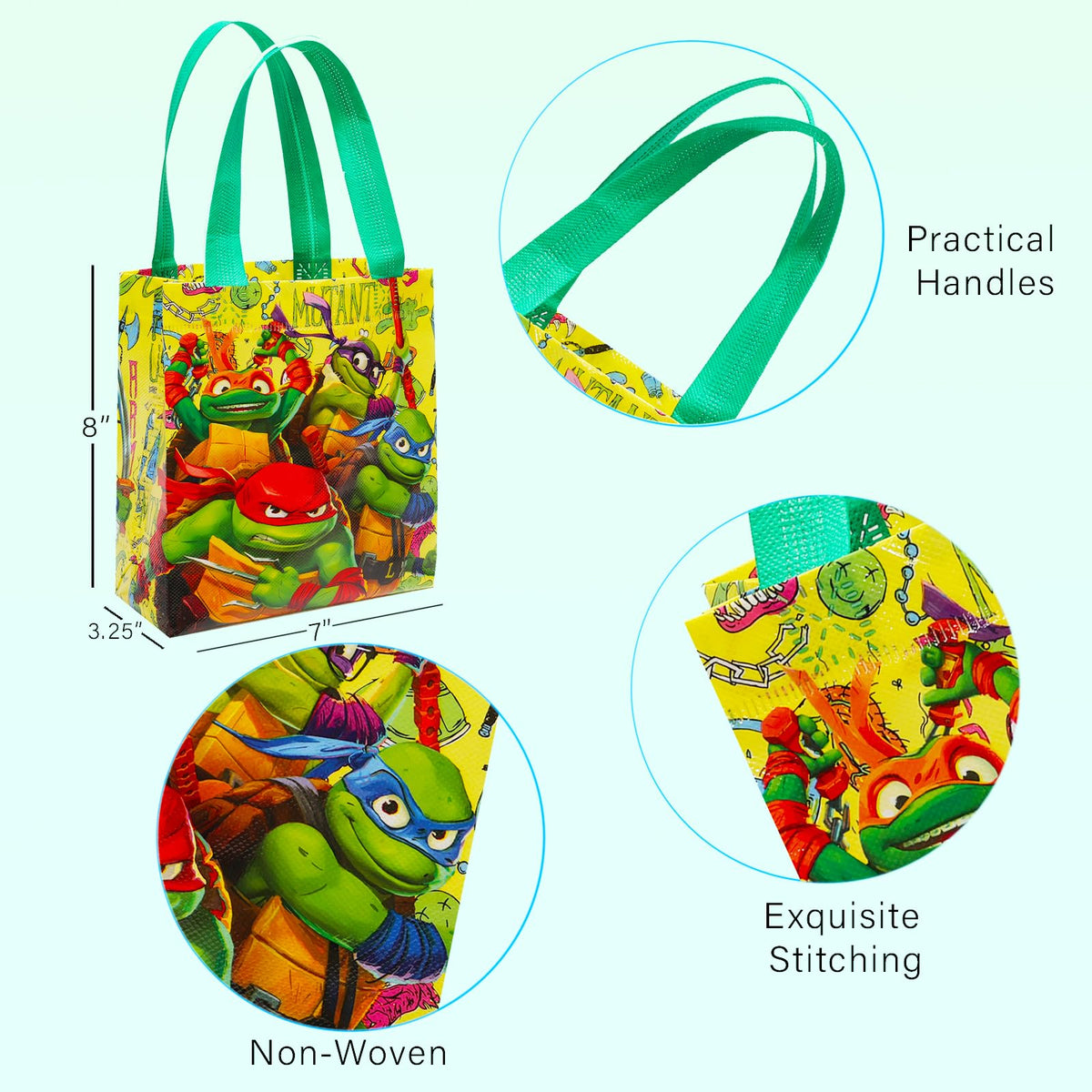 TMNT mini tote bag featuring Donatello artwork, ideal for non-candy Halloween treats.