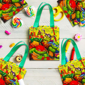 TMNT mini tote bag featuring Leonardo artwork, perfect for treat bags and kids' gifts.