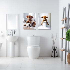 Tmvosn cow art prints enhance bathroom decor with cheerful farm vibes.