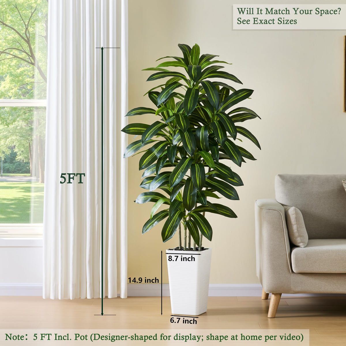 TNGGNT artificial dracaena tree full-plant-stance, heightful presence for offices or foyers.