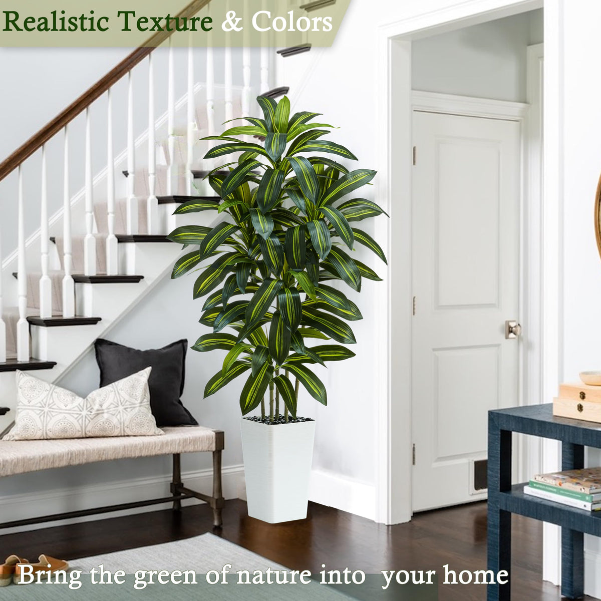 TNGGNT artificial dracaena tree silk-leaves-detail, lifelike veins for natural ambiance.