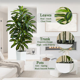 TNGGNT artificial dracaena tree thickened-white-planter, stable base for high-traffic spaces.