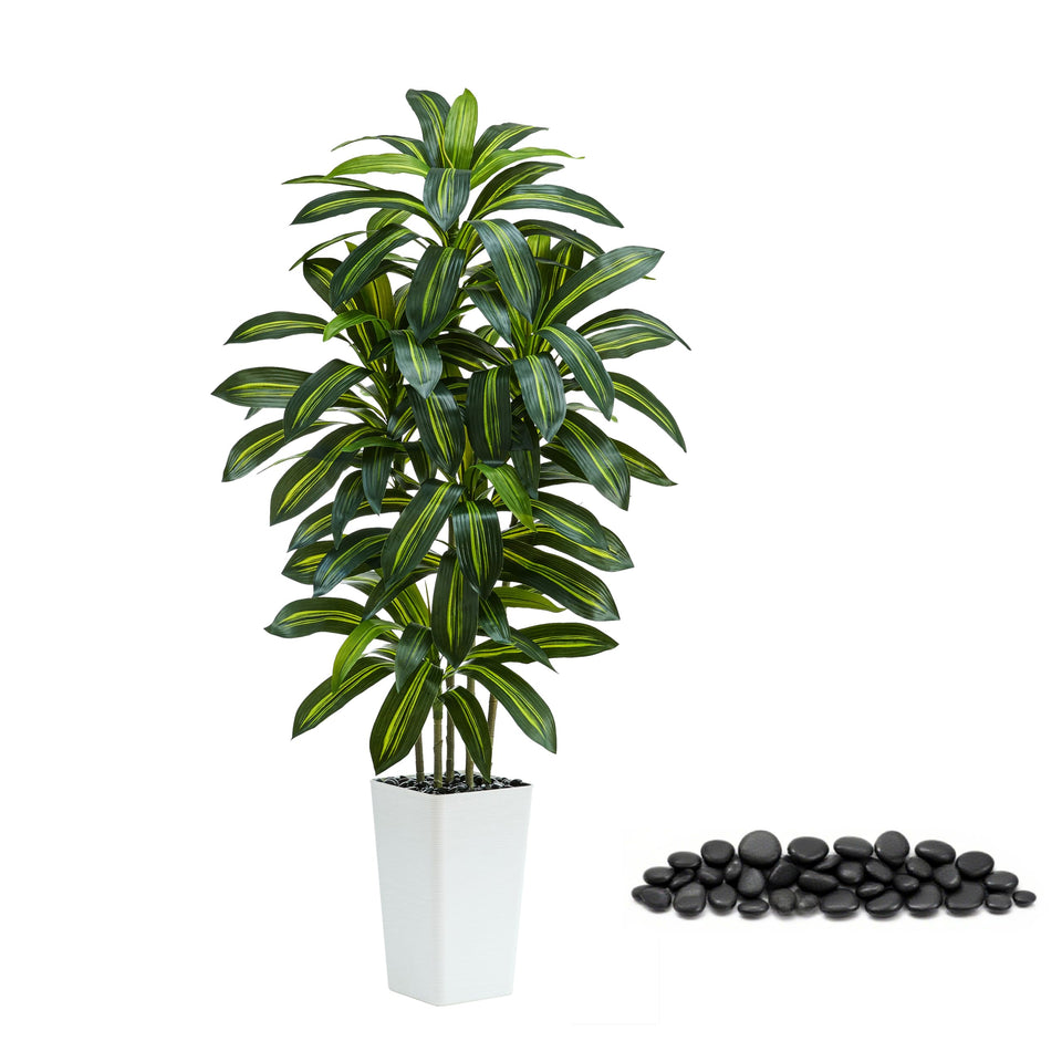 TNGGNT artificial dracaena tree, white-trunk leaves, adds year-round greenery to living spaces.