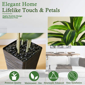 TNGGNT black planter with sturdy base keeps the tree stable in busy spaces.