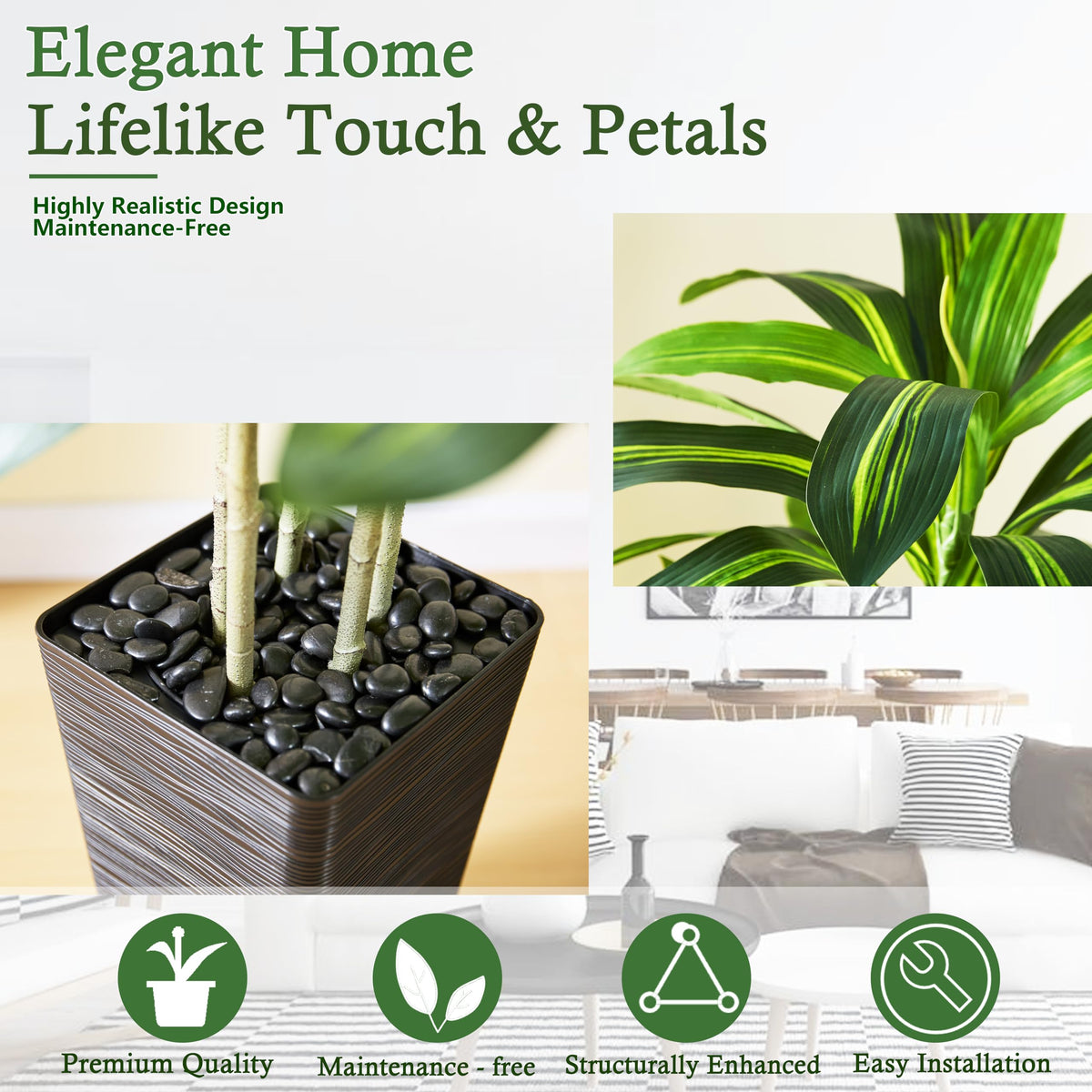 TNGGNT dracaena tree natural wood trunk detail enhances lifelike presence.