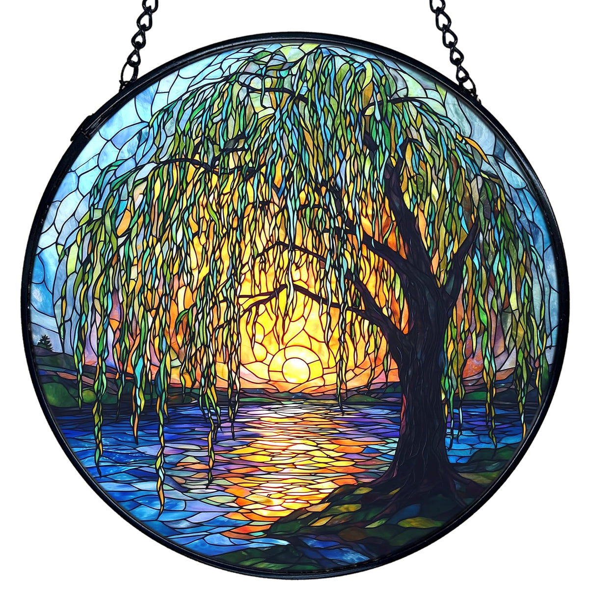 TNUW Willow Tree stained glass window hanging with vibrant colors