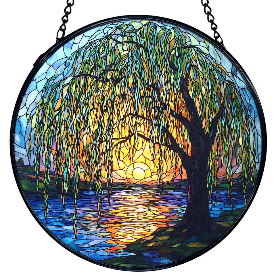 TNUW Willow Tree stained glass window hanging with vibrant colors