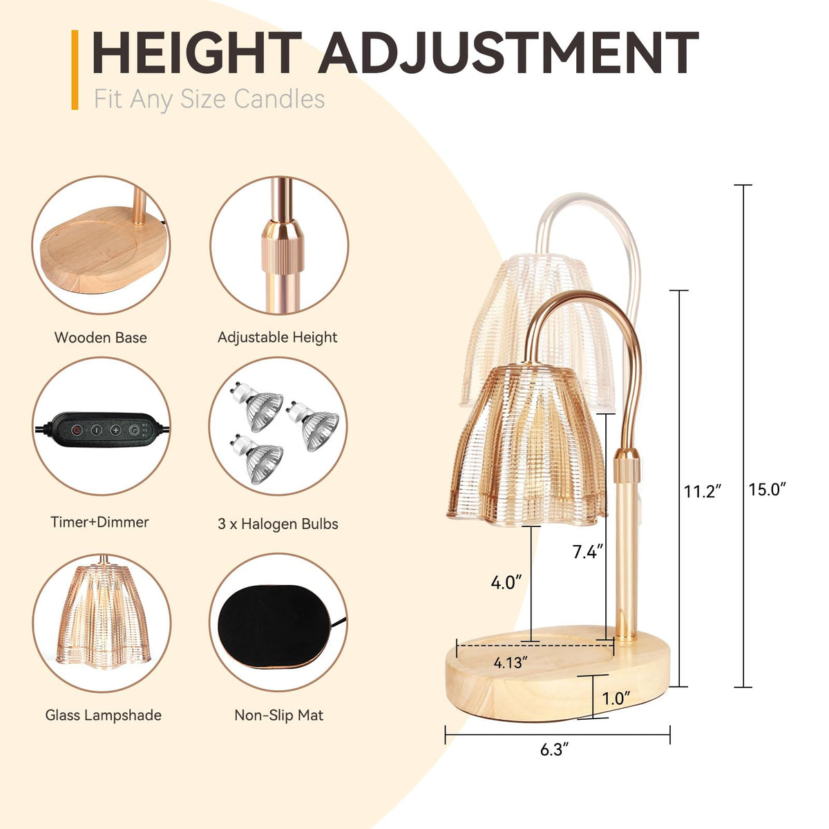 TOACSUCP adjustable-height lamp pole fits candles of various sizes