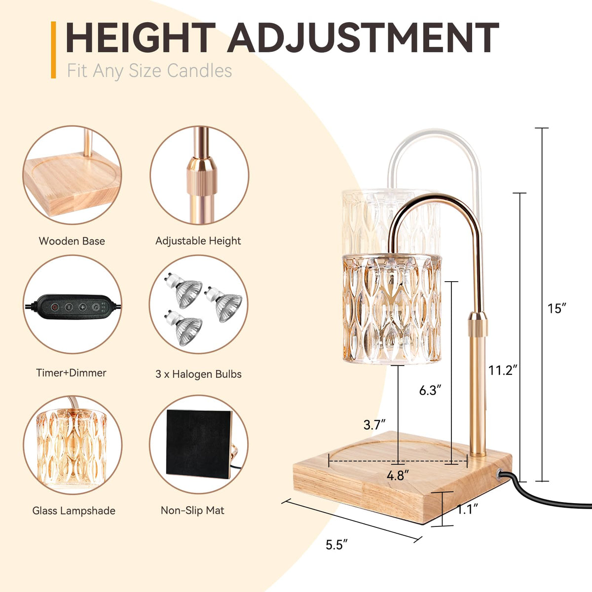 TOACSUCP candle warmer lamp height adjustment fits various jar sizes.