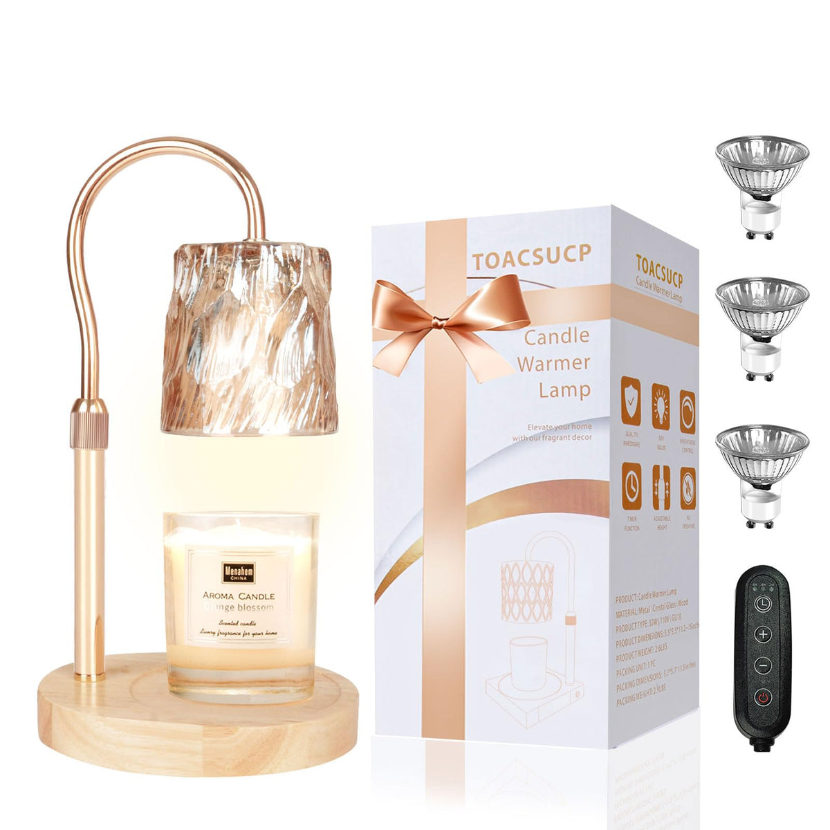 TOACSUCP candle warmer lamp with wood base provides stable decor and style