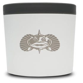 Toadfish Anchor non-tipping cup holder in white mounted on a boat for stable drinks.