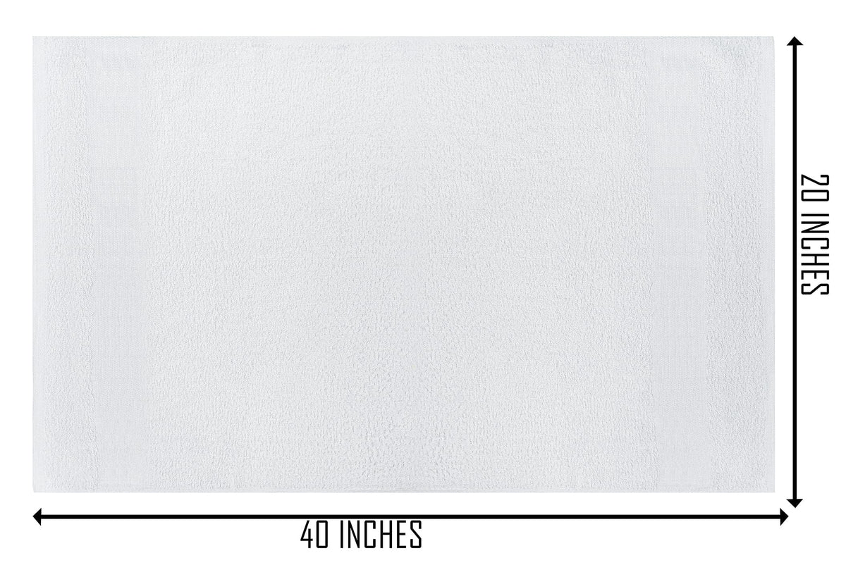 TOALLA white bath towels 20x40 inches laid flat for generous full-body coverage.