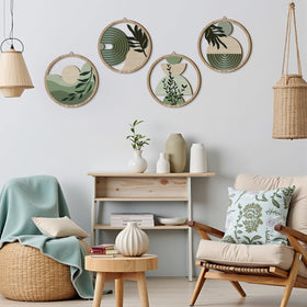 TOARTi boho geometric wood wall decor with forest leaves enhances modern interiors.