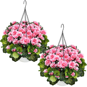 Tobilu pink artificial hanging basket flowers for outdoor display with year-round color.