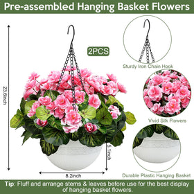Tobilu pink hanging basket display for patio adds vibrant, low-maintenance charm.