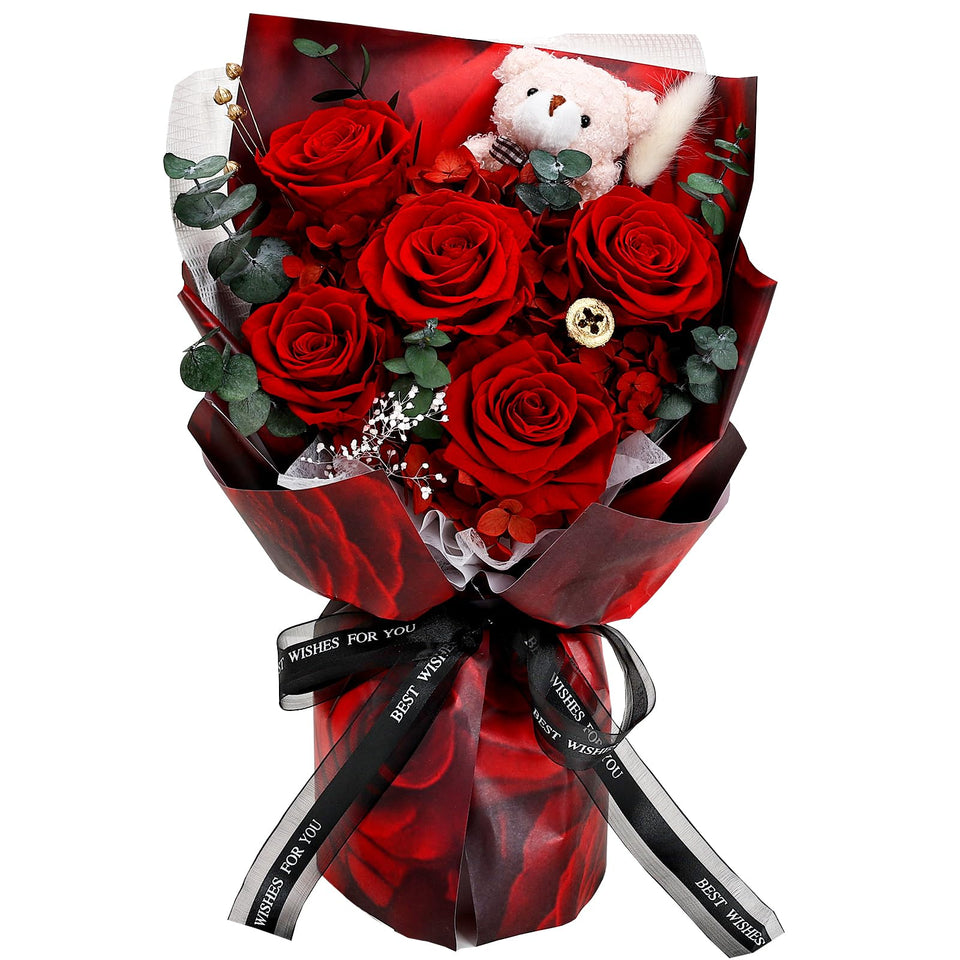 Tobilu preserved flowers bouquet with five roses and box, long-lasting decorative gift.