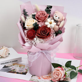 Tobilu preserved rose bouquet pink and white with timeless beauty