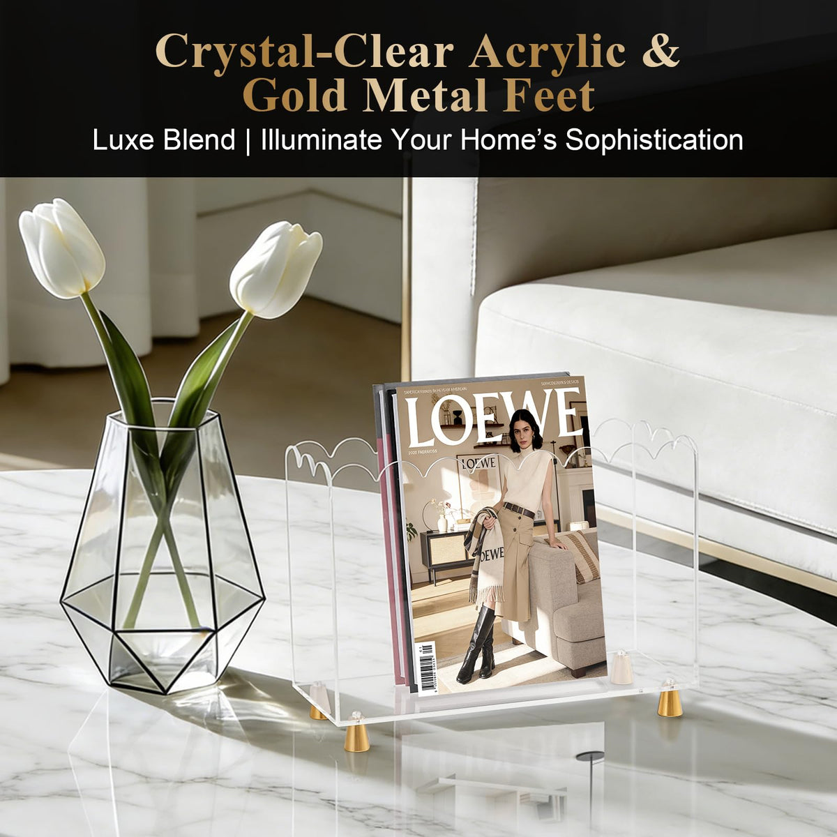 Tocemei luxe-feet stand enhances decor while reducing clutter.