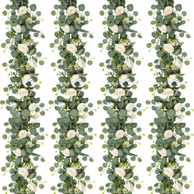 TOCHGREEN artificial eucalyptus garland with white roses, 1.8 m length for elegant decor.