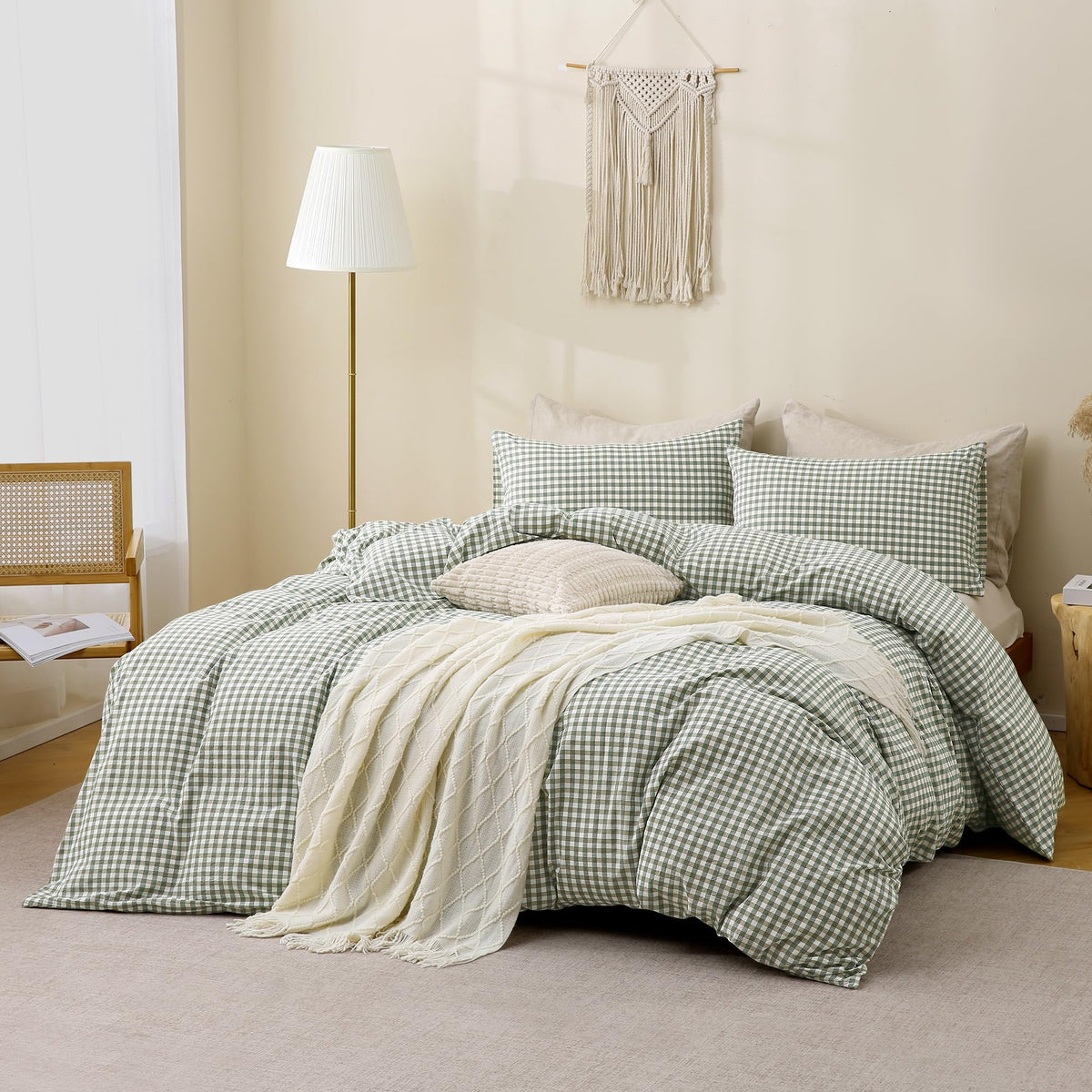 TOCOMOA green gingham pattern closeup highlighting classic plaid texture.