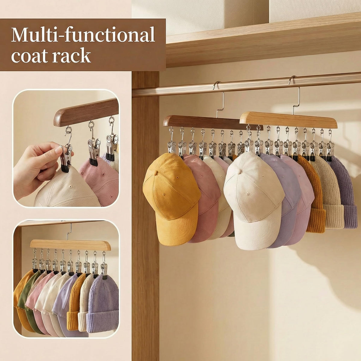 Tocualvoss wooden pant hangers with clips provide sturdy garment support.