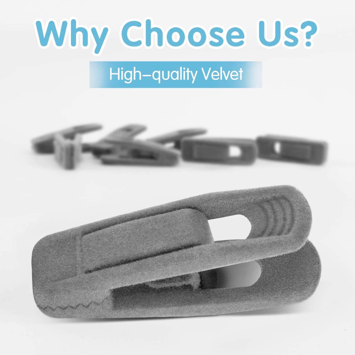 TOFIIGREM close-up of grey velvet clip showing non-slip coating for reliable grip