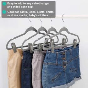 TOFIIGREM grey velvet hanger clip demonstrates strong grip to prevent slips