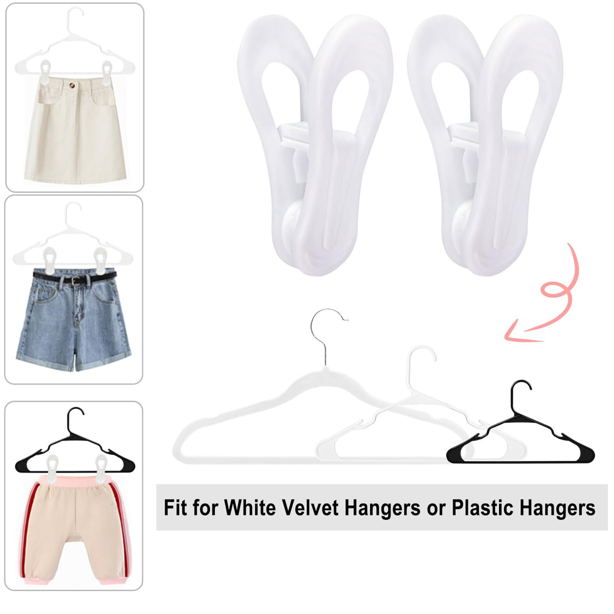 TOFIIGREM Round-hanger clip design secures round hangers for stable clothing display.