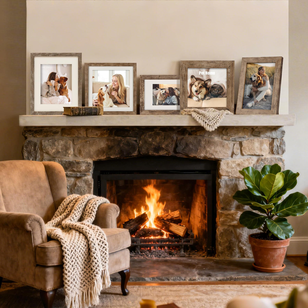 TOFOREVO 4x4 frame gallery wall setup with cohesive rustic style