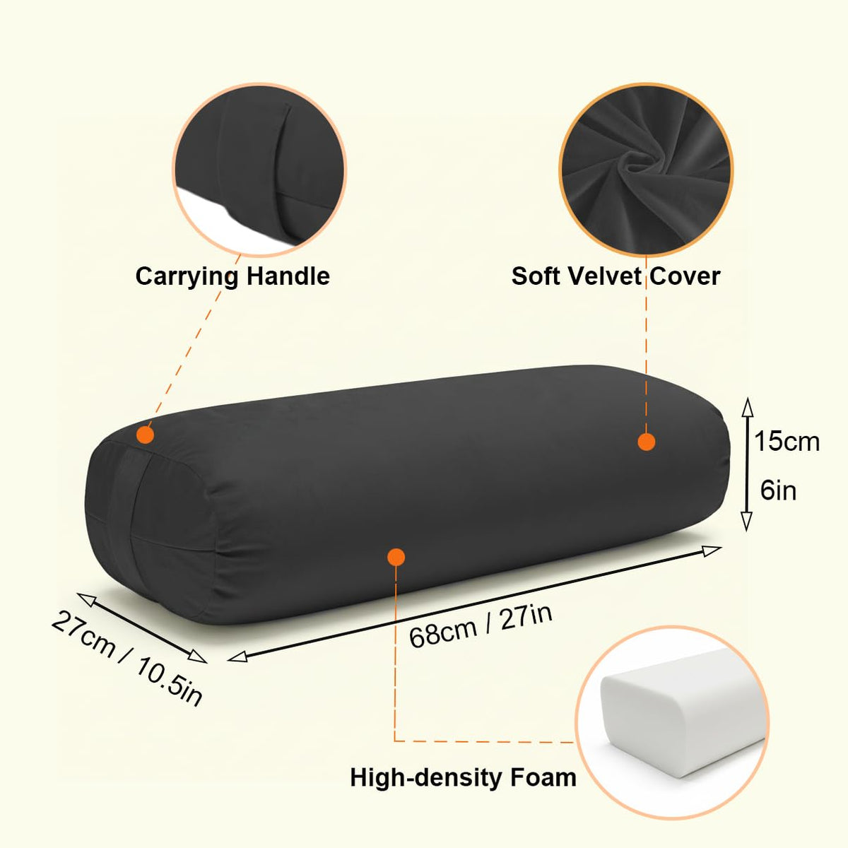 Close-up of TokSay velvet cover on the yoga bolster for tactile softness.