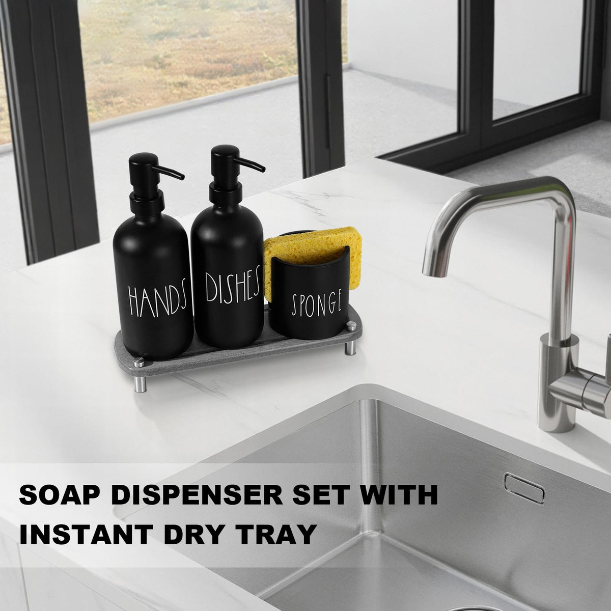 TOLDATLI countertop sink organizer keeps soap, sponge within reach.