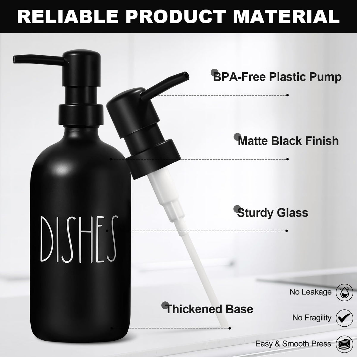 TOLDATLI dish soap dispenser with pump keeps counters tidy during busy dish nights.