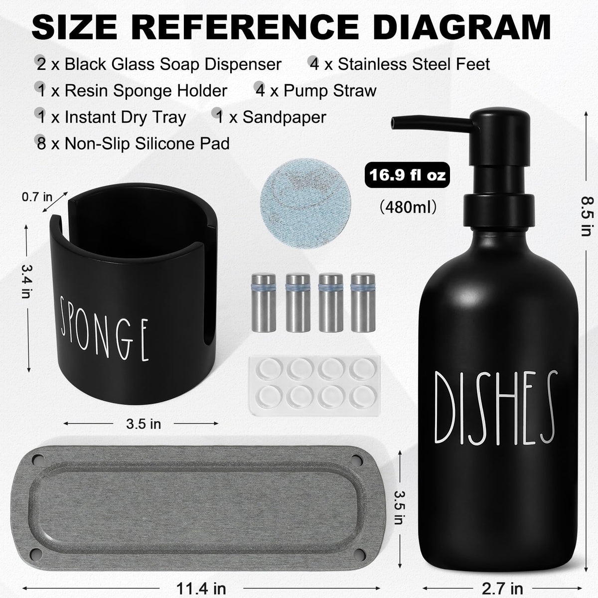 TOLDATLI hand soap dispenser pump in sleek black glass for durable daily use.