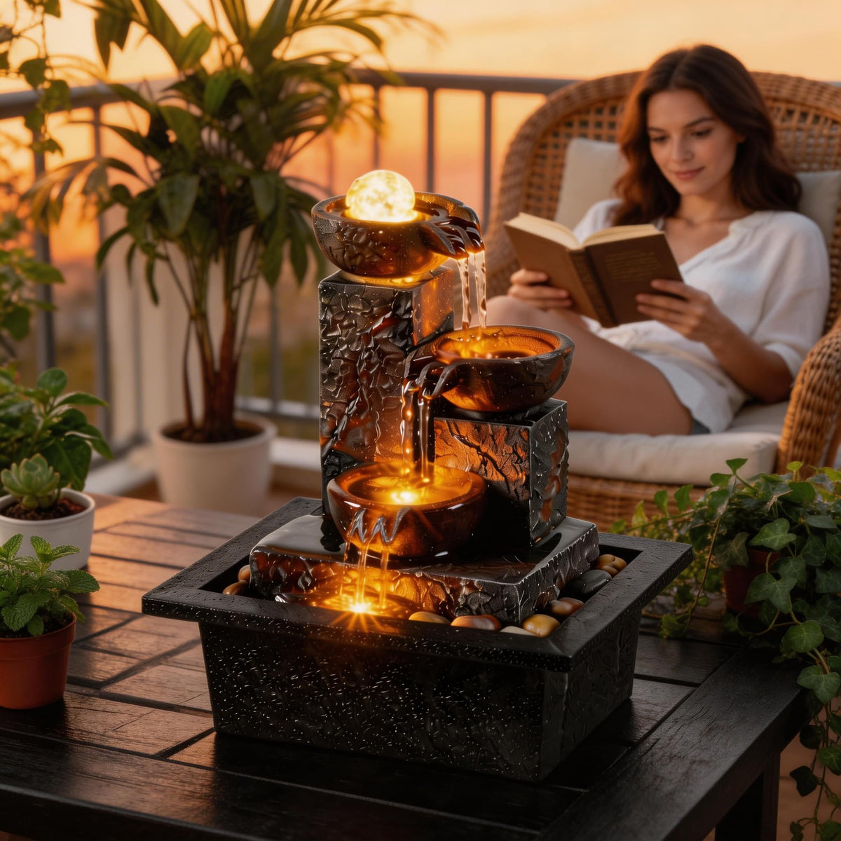 Tolevoit rotating-ball feature enhances subtle water motion for visual interest.
