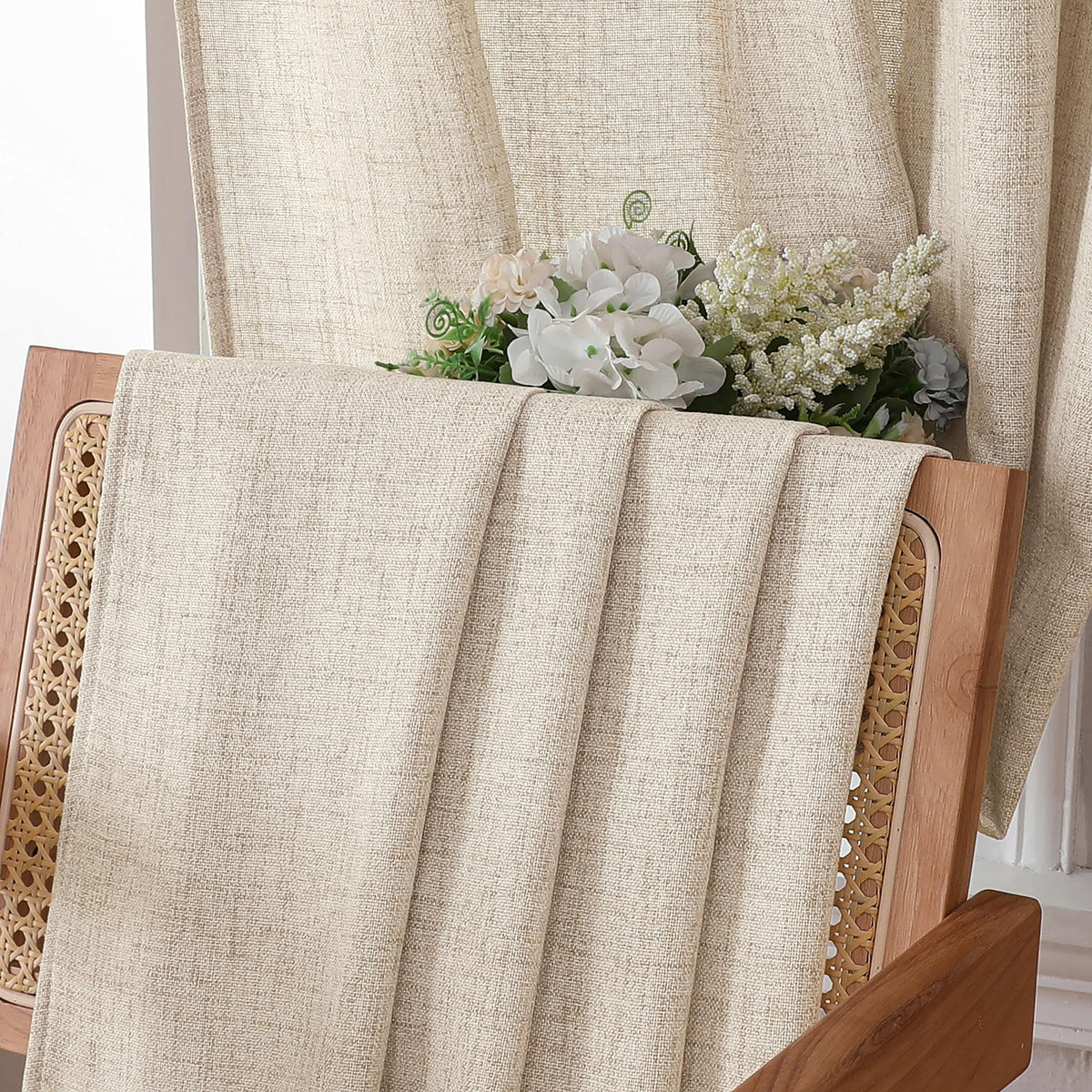 Natural burlap-like texture adds casual elegance to spaces