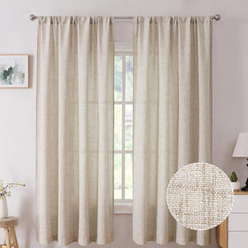 Tollpiz linen curtains in living room with rod pocket for easy sliding