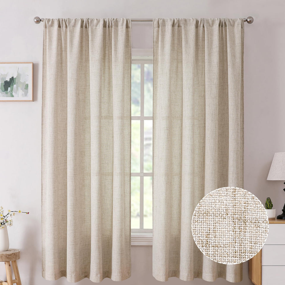 Tollpiz linen curtains in living room with rod pocket for easy sliding