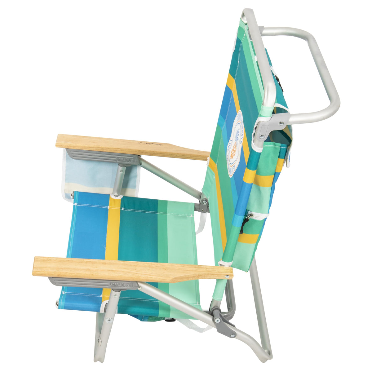 Tommy Bahama Classic Lay Flat Backpack Chair towel bar keeps towels within reach.