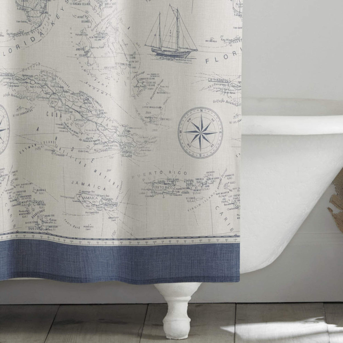 Tommy Bahama shower curtain uses 100% cotton for soft, breathable bathroom fabric.