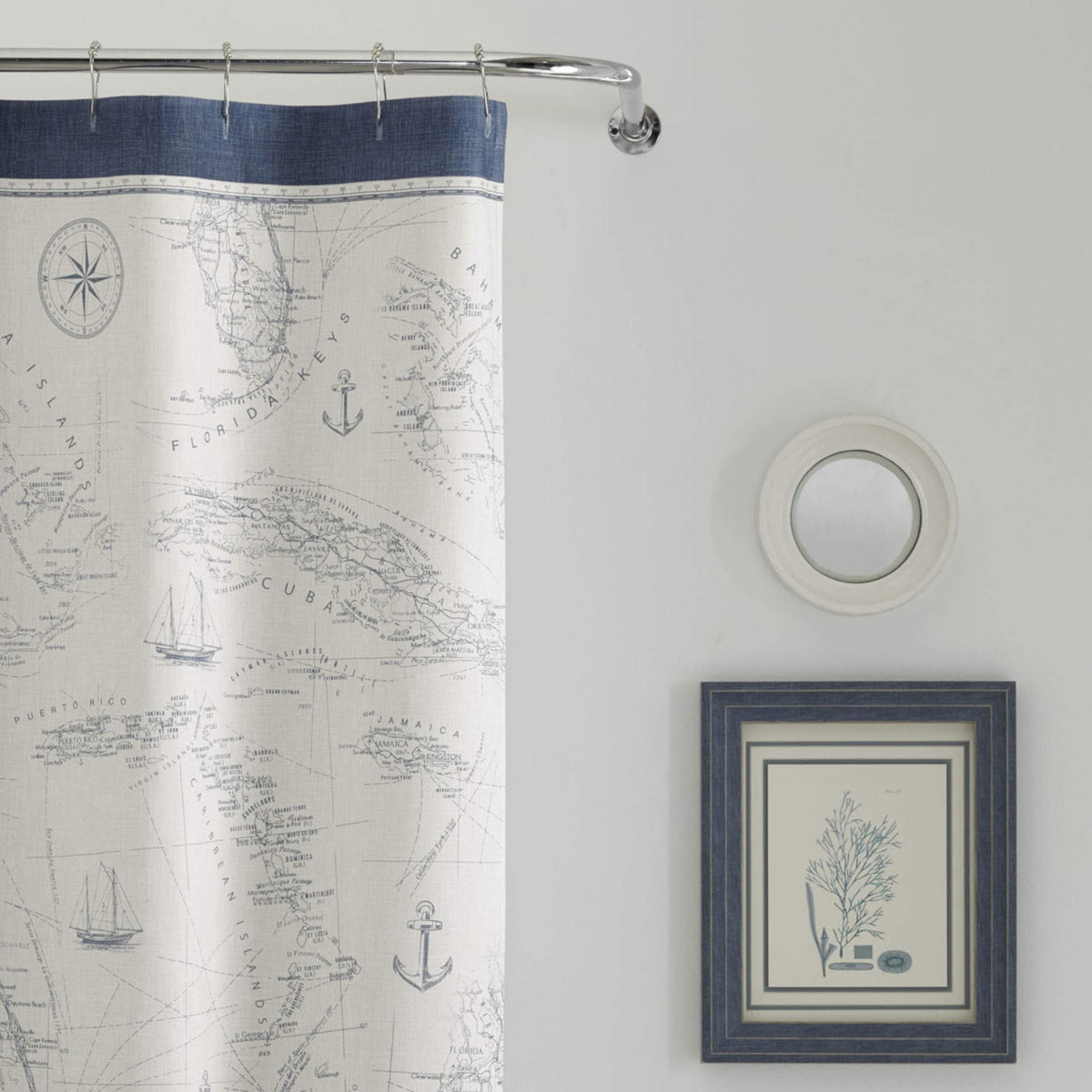 Tommy Bahama shower curtain adds coastal ambiance to any bathroom decor.