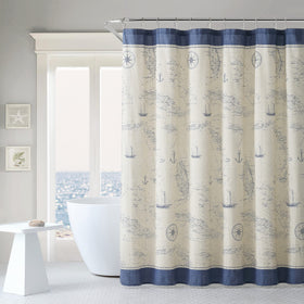 Tommy Bahama shower curtain drapes with medium-weight fabric for everyday durability.