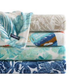 Tommy Bahama Turtle Bay Blue throw texture highlights plush micro fleece detail.