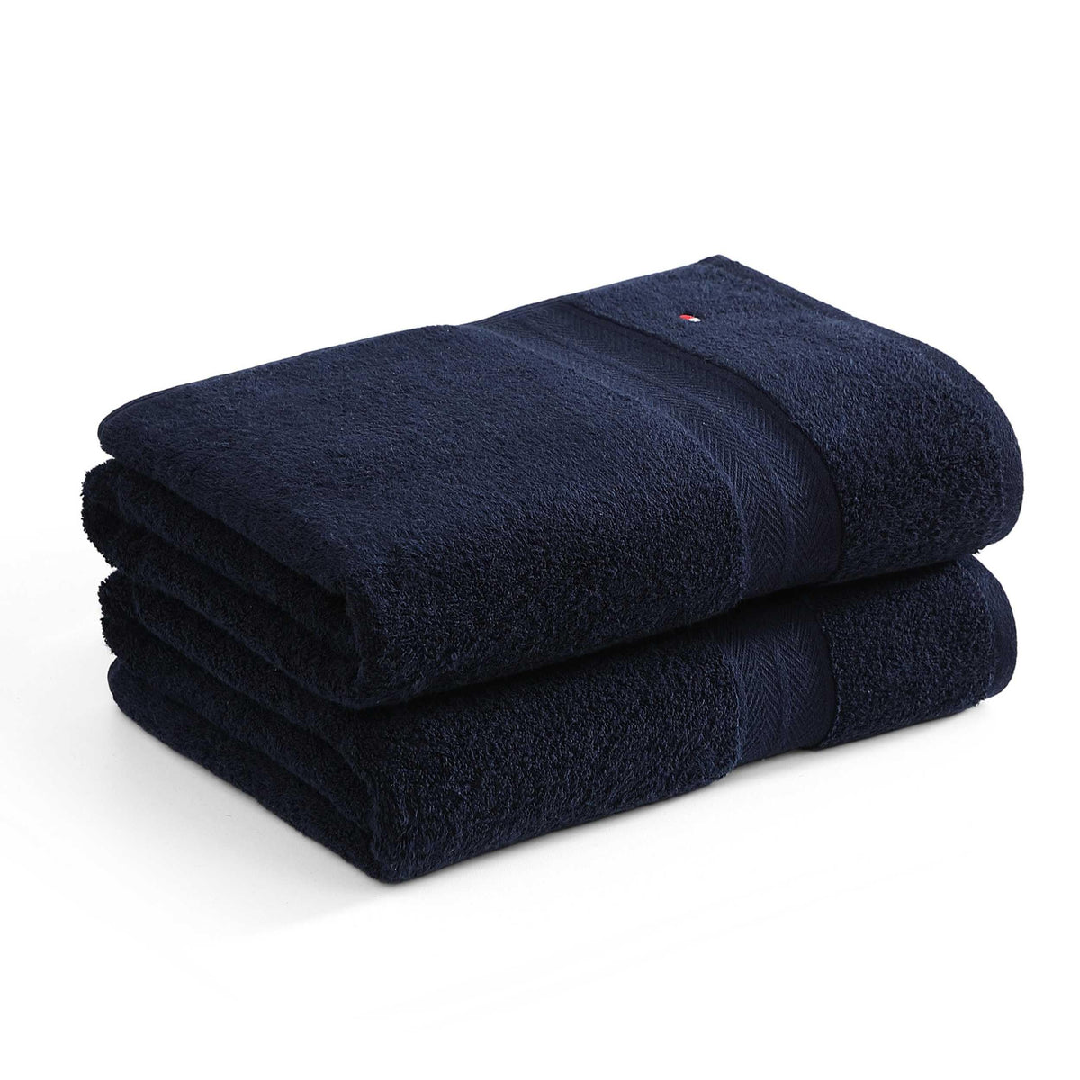 Tommy Hilfiger bath towel set close-up showing absorbent cotton terry and quick drying.