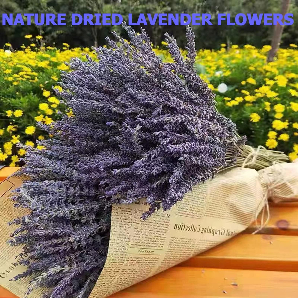 TOMOON dried lavender bouquet side-view highlights long stems ideal for elegant centerpieces.